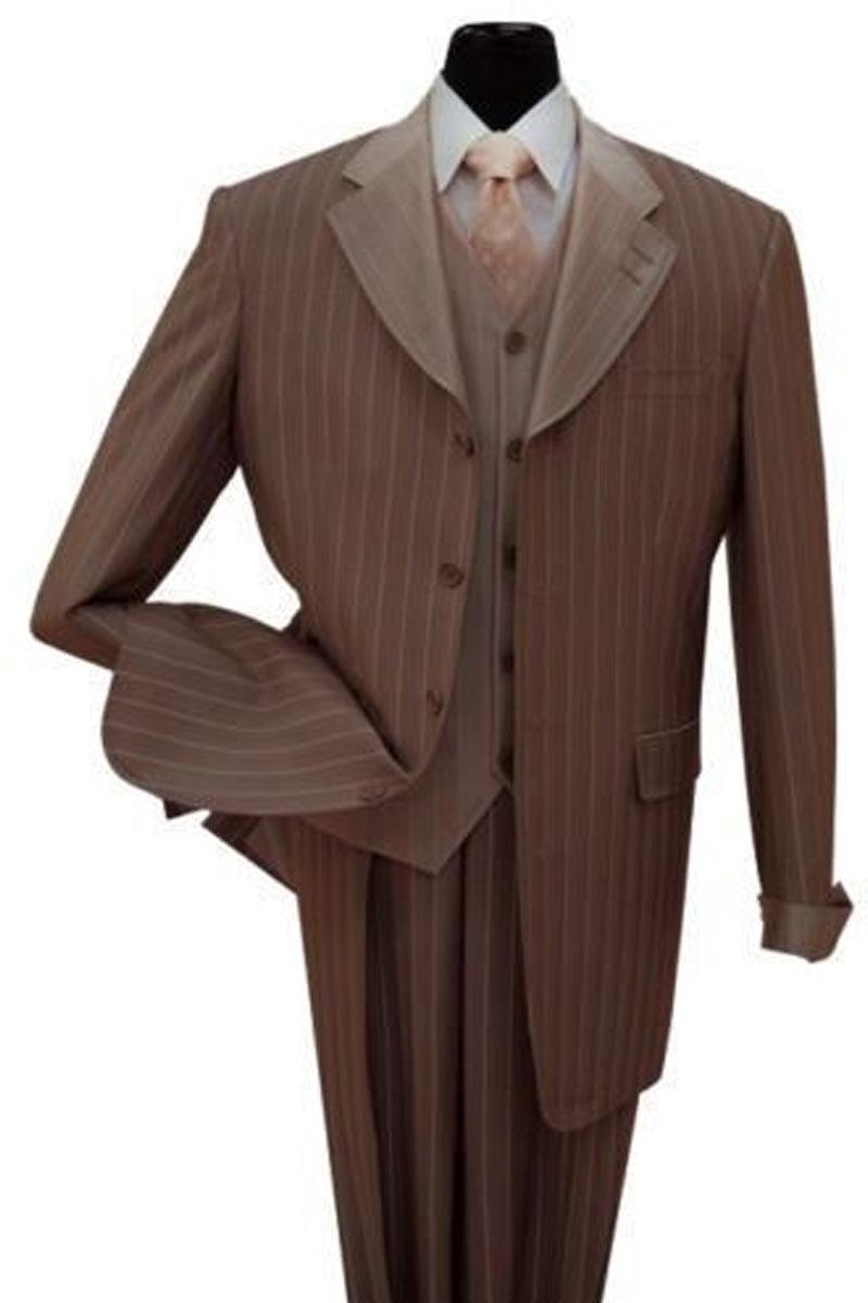 Fortino Landi Brown Shiny Sharkskin Zoot Suit w/ Pinstripes - Elegant Mensattire
