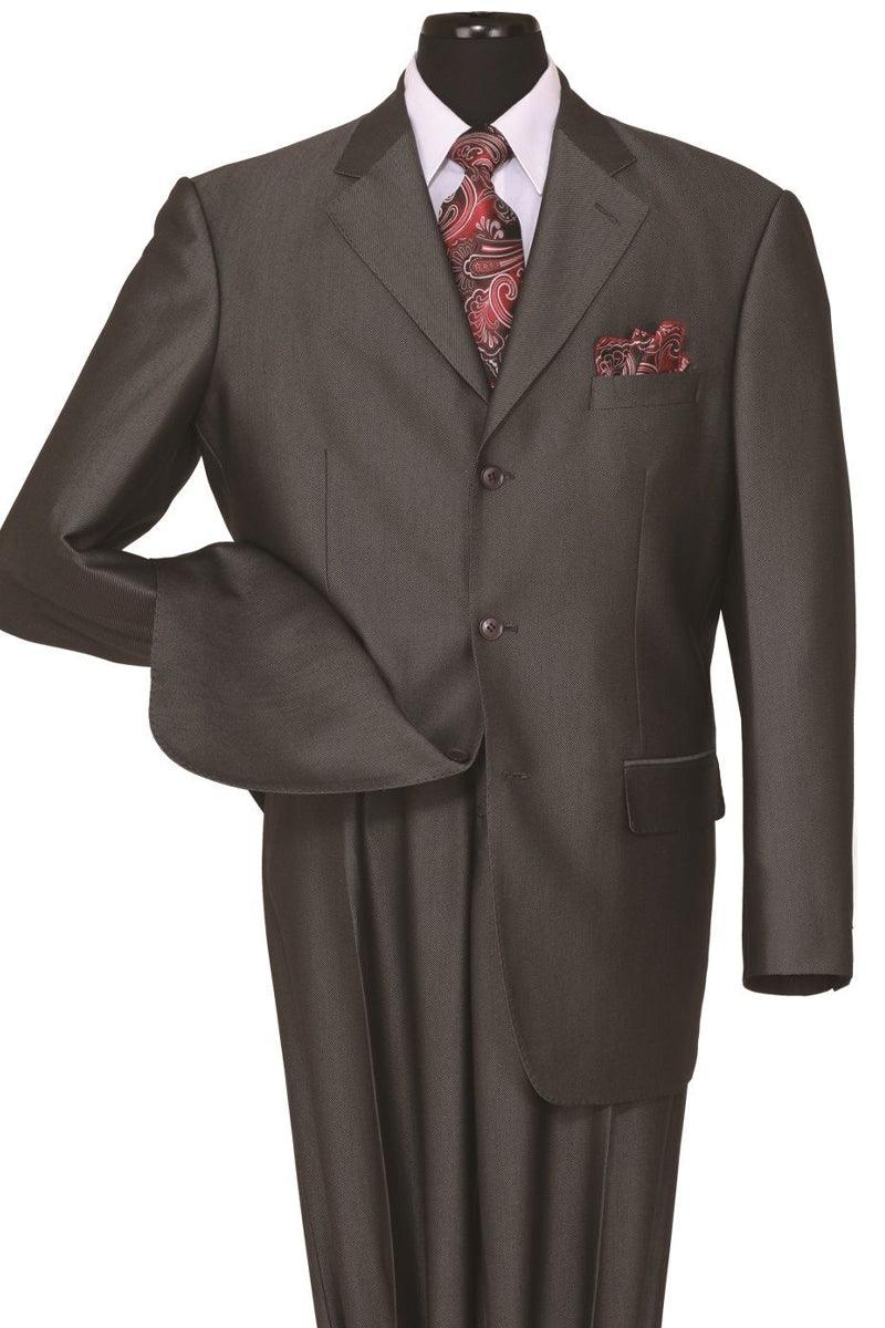 Fortino Landi Men's Classic Fit 3 Button Shiny Sharkskin Suit in Black - Elegant Mensattire