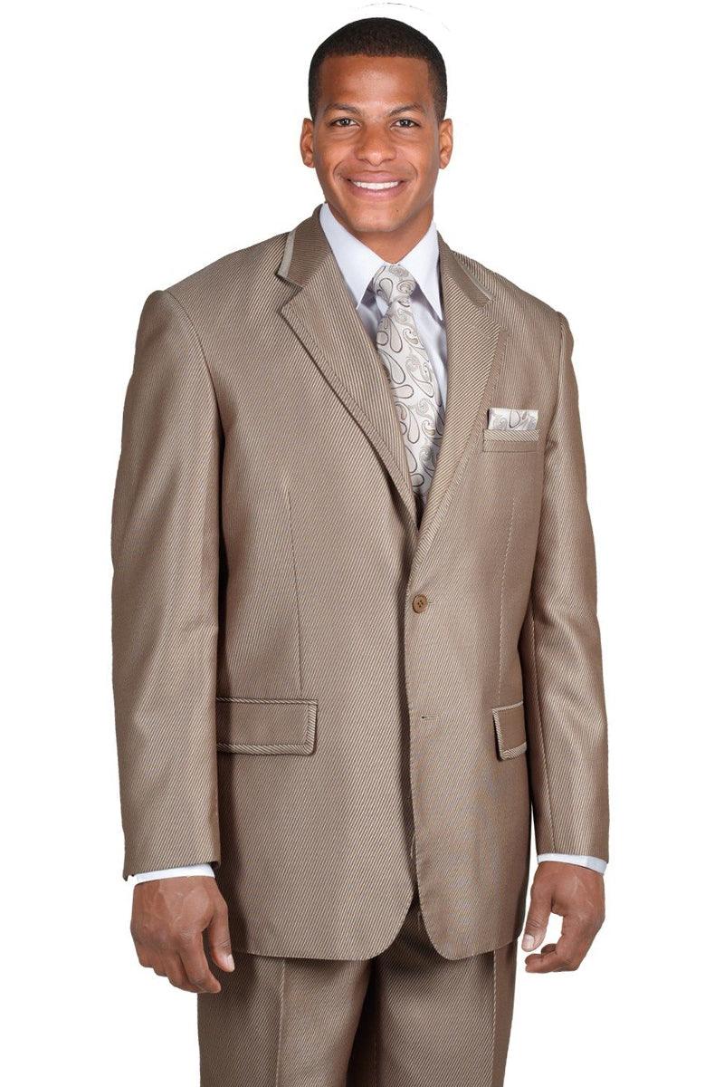 Mens 2BT Diag. Shiny Brown Sharkskin Suit by Fortino Landi - Elegant Mensattire