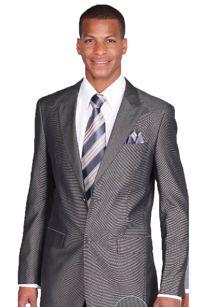 Sleek Black & White Sharkskin 2-Button Slim Fit Suit by Fortino Landi - Elegant Mensattire