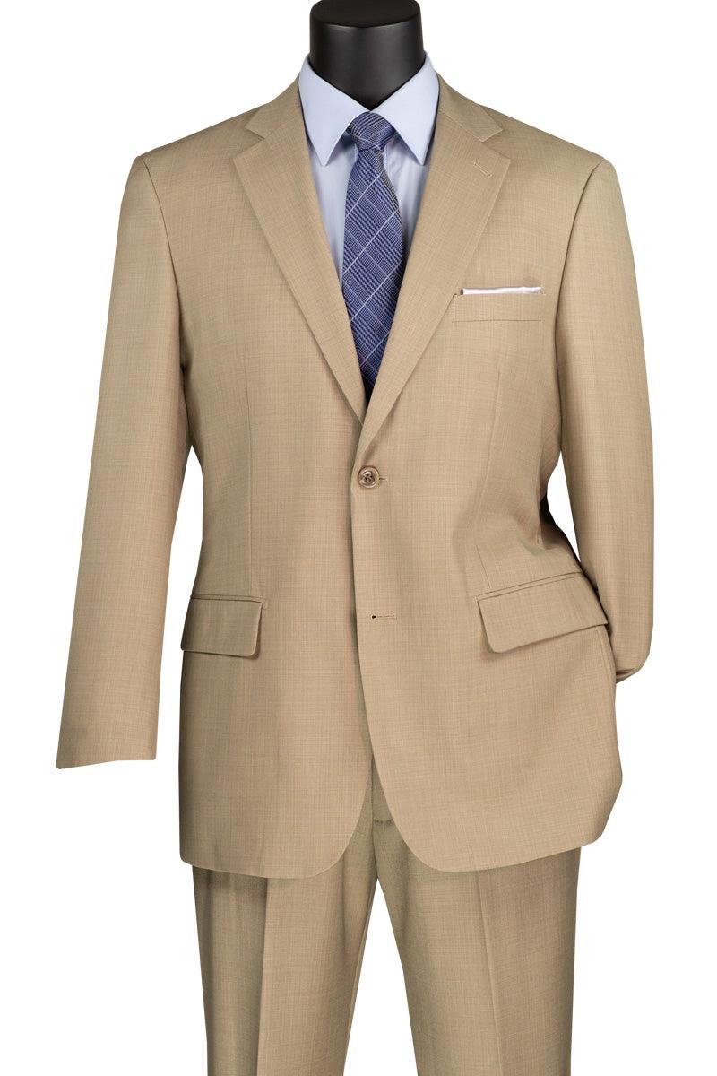 Vinci Beige Sharkskin Mens 2 Button Weave Suit - Elegant Mensattire
