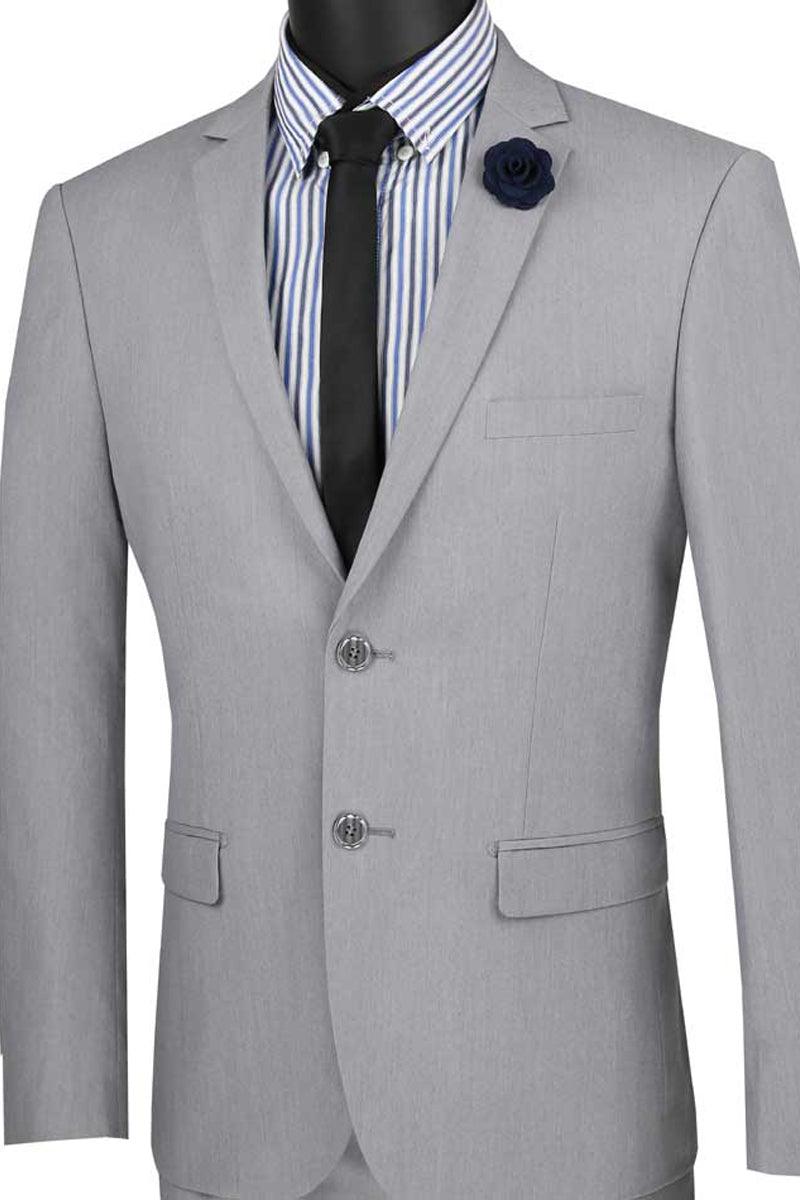 Vinci Men's Ultra Slim Grey Stretch Suit - Elegant Mensattire