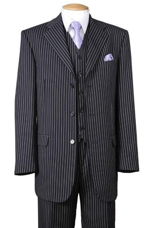 "1920s Gangster Charcoal Vested Suit by Fortino Landi – Pinstripe 3 Button" - Elegant Mensattire