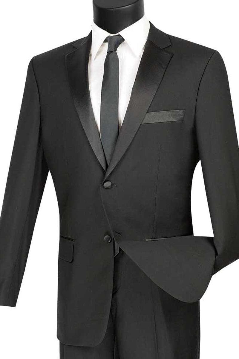 2-Button Slim Fit Notch Tuxedo in Black by Vinci - Elegant Mensattire