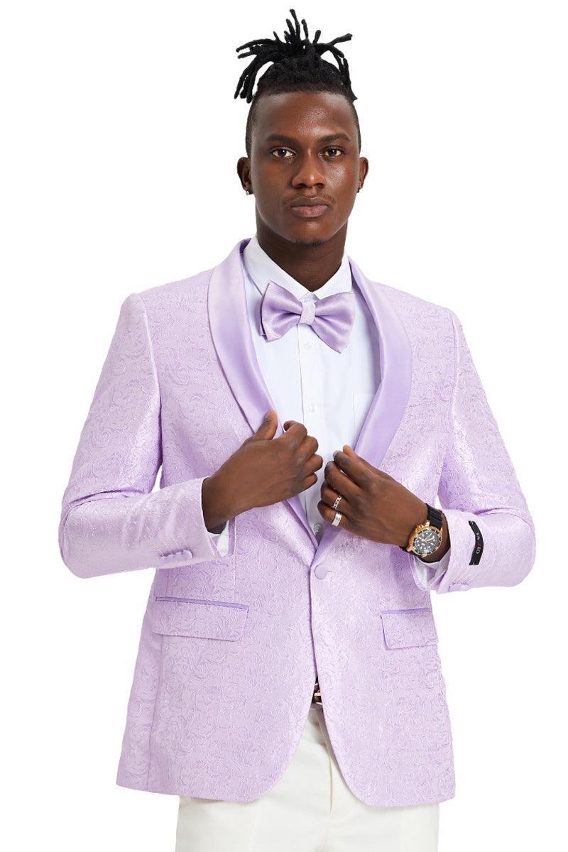 50-Character Span: Men's Tazio Lavender Paisley Tuxedo Jacket 70-Character Span: Men's Slim Fit Tazio Lavender Paisley Tuxedo Jacket for Weddings & Proms - Elegant Mensattire