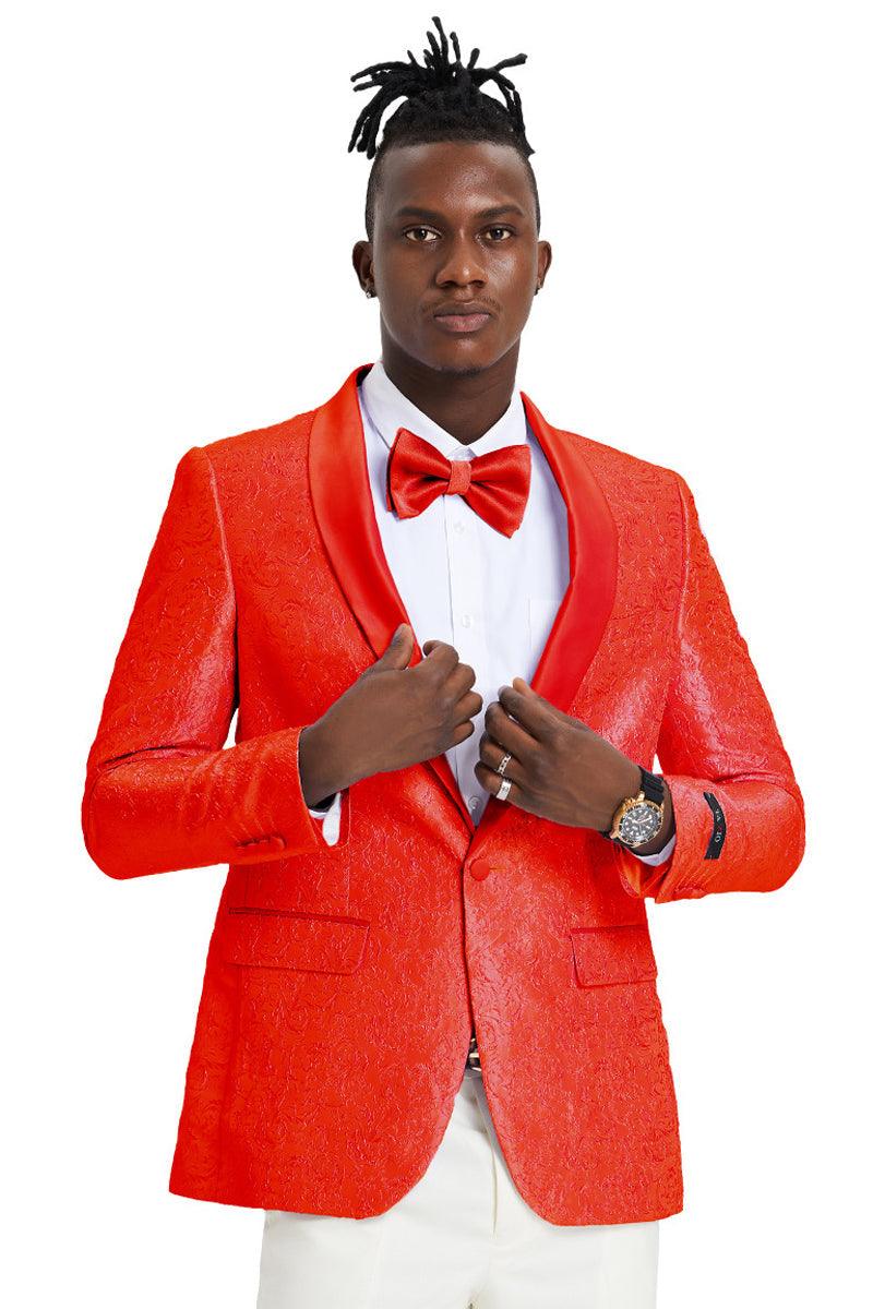 50–70-Character Span: Tazio Red Slim Fit Paisley Tuxedo Jacket for Weddings and Proms - Elegant Mensattire