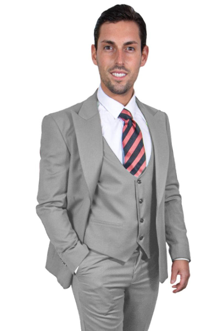 Answer: Men's Light Grey Vest One-Button Suit by Stacy Adams - Elegant Mensattire