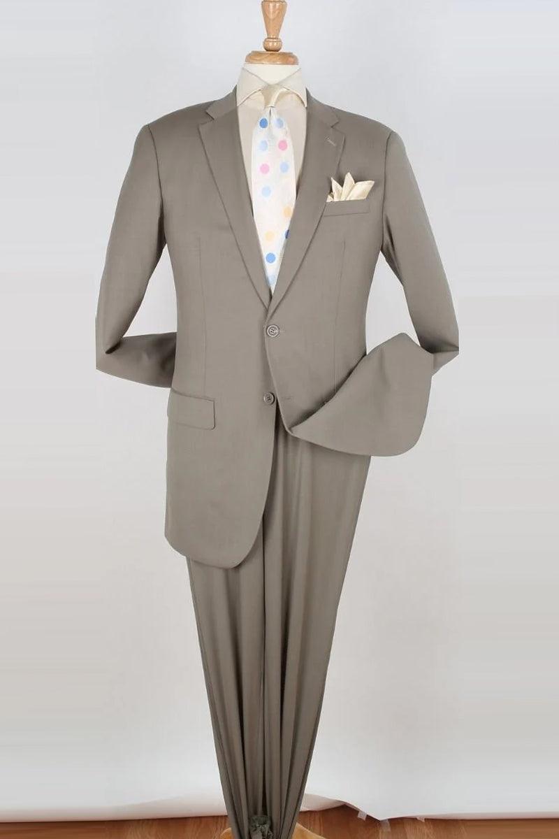 "Apollo King Beige Wool Modern Fit Suit for Tall Men: 2 Btn and Extra Long" - Elegant Mensattire