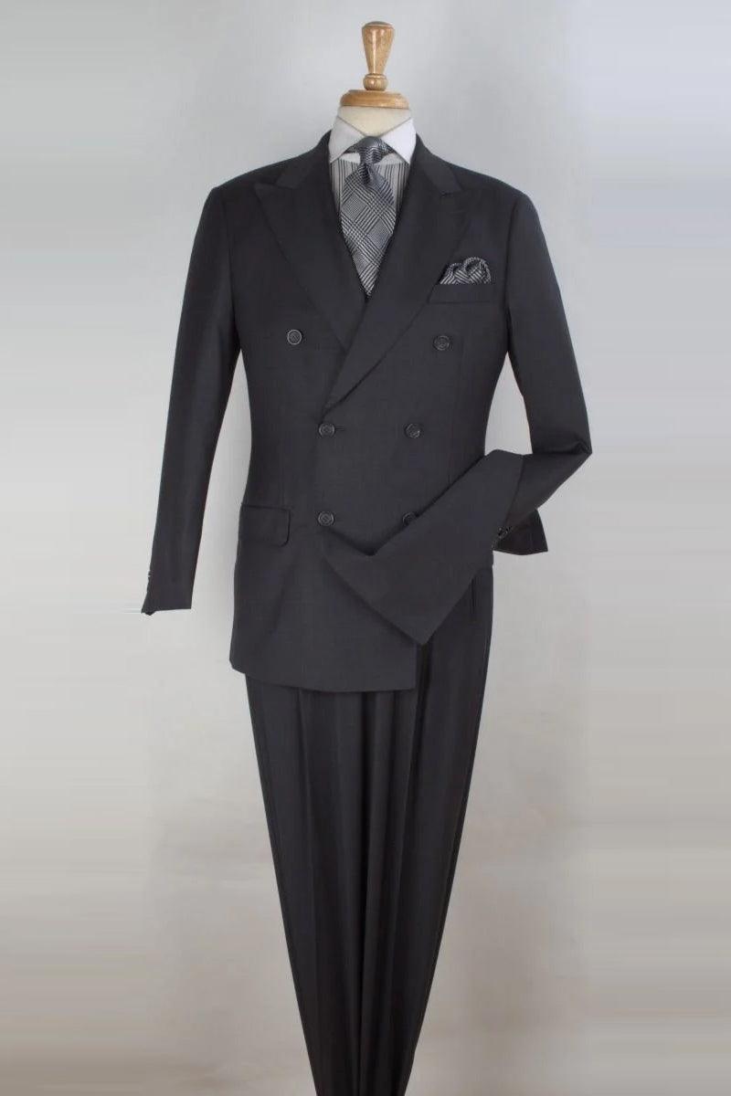 Apollo King Classic Fit Charcoal Wool Suit | 100% Super 150's Double Breasted Menswear - Elegant Mensattire