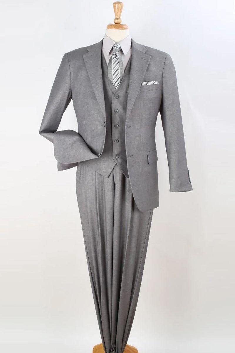 Apollo King Classic Fit Vested Suit: Mens Grey Pleated 2-Btn Pant - Elegant Mensattire