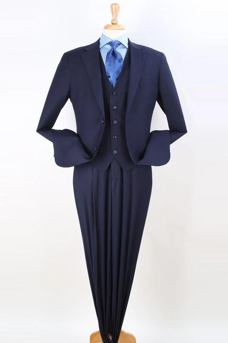 Apollo King Classic Fit Vested Suit w/ Pleated Pants - Navy - Elegant Mensattire