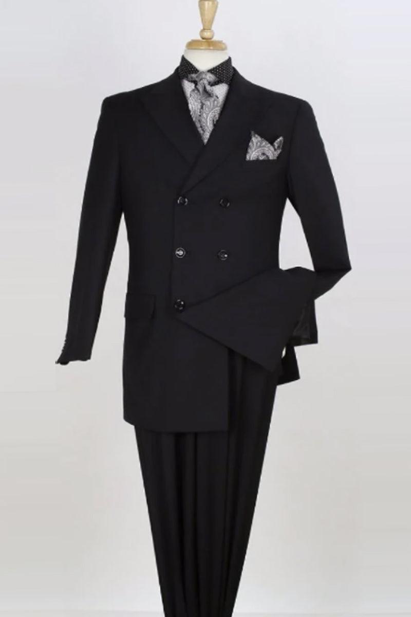 Apollo King Men's Black Wool Vested 3/4-Length Suit: Double-Breasted Design - Elegant Mensattire