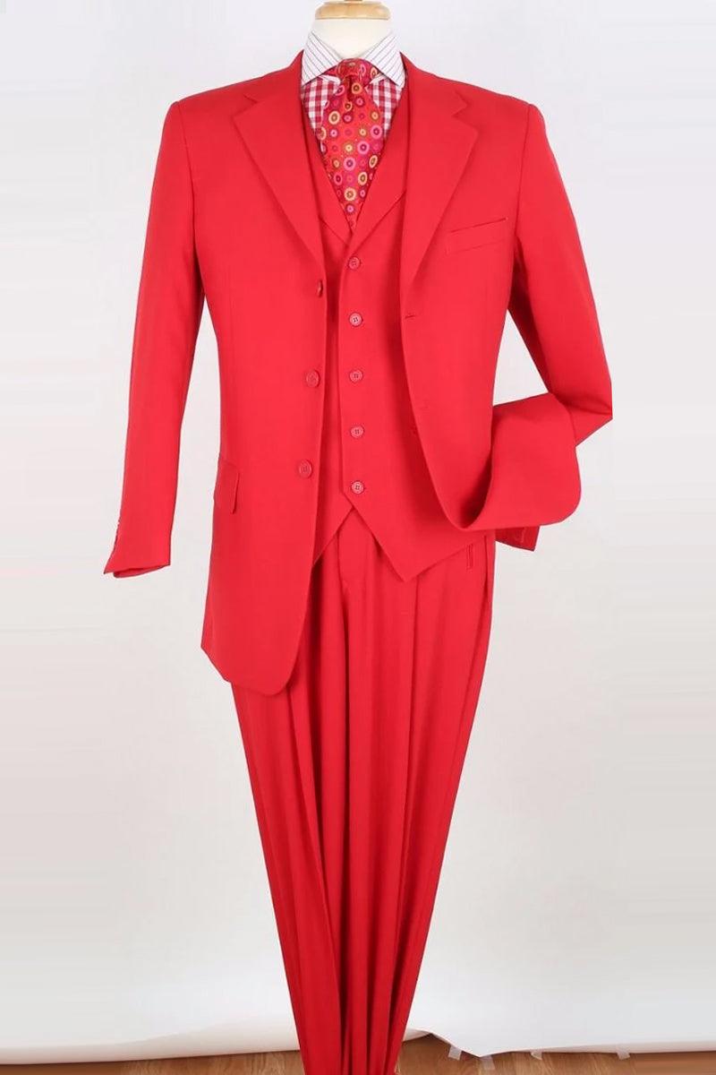 Apollo King Men's Classic 3-Button Red Vested Suit - Elegant Mensattire