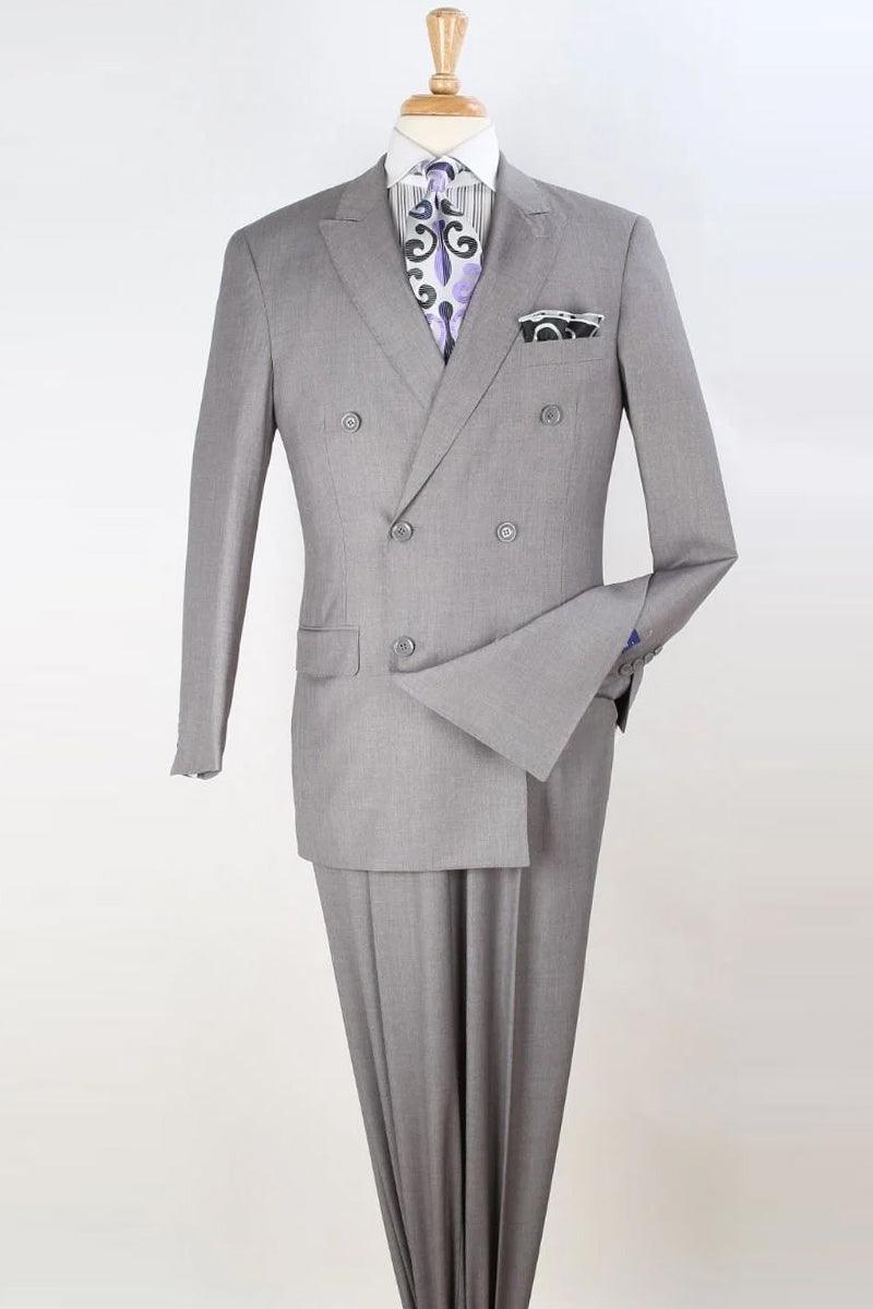 Apollo King Men's Classic Double Breasted Wool Suit in Light Grey - Elegant Mensattire