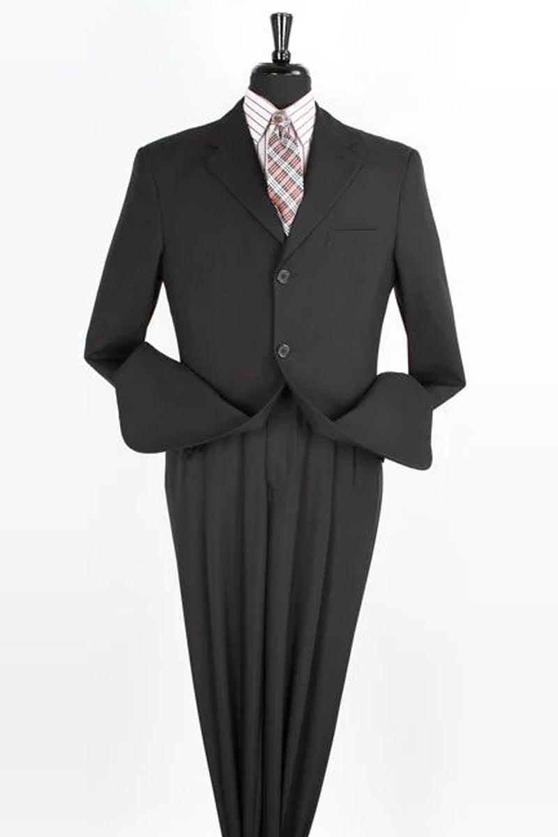 Apollo King Men's Classic Fit 3-Button Poplin Suit, Black - Elegant Mensattire