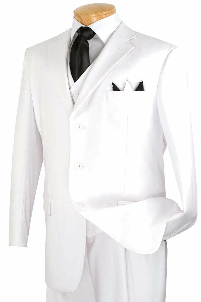 "Apollo King Men's Classic Fit 3-Button White Vested Suit" - Elegant Mensattire