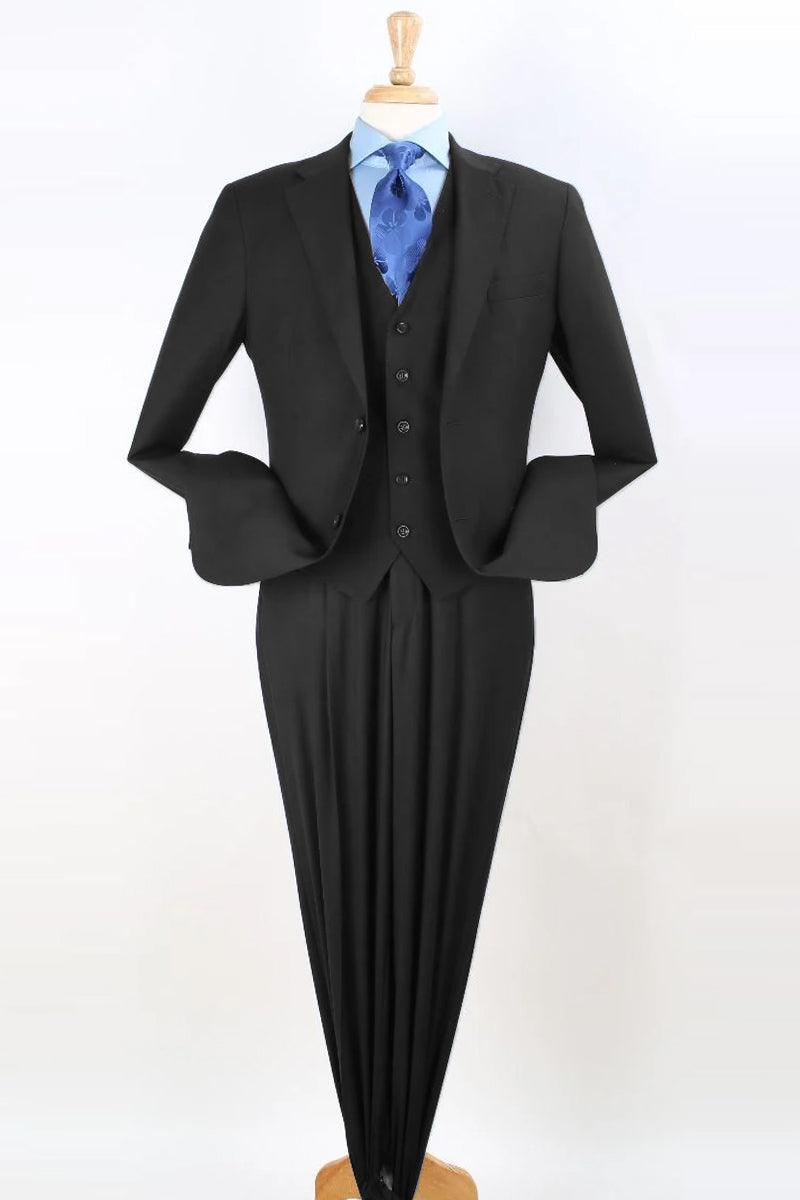 "Apollo King Men's Classic Fit Black Two-Button Pleated Pant Vested Suit" - Elegant Mensattire