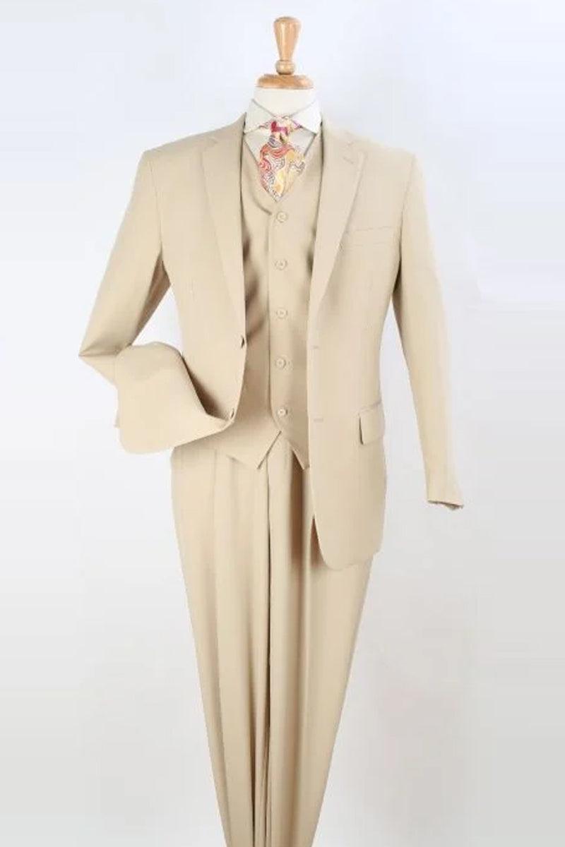 Apollo King Men's Classic Fit Tan Vested 2-Button Pleated Suit - Elegant Mensattire