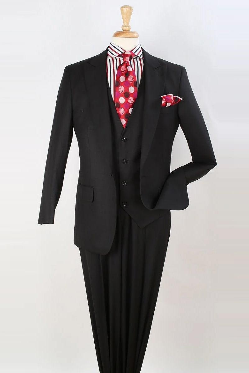 "Apollo King Men's Classic Fit Vested One-Button Suit in Black" - Elegant Mensattire