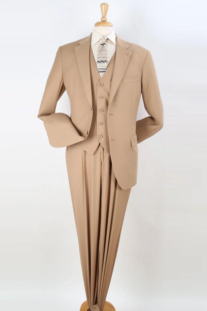 "Apollo King Men's Classic-Fit Vested Suit w/ Pleated Pant, 2-Button in Camel" - Elegant Mensattire