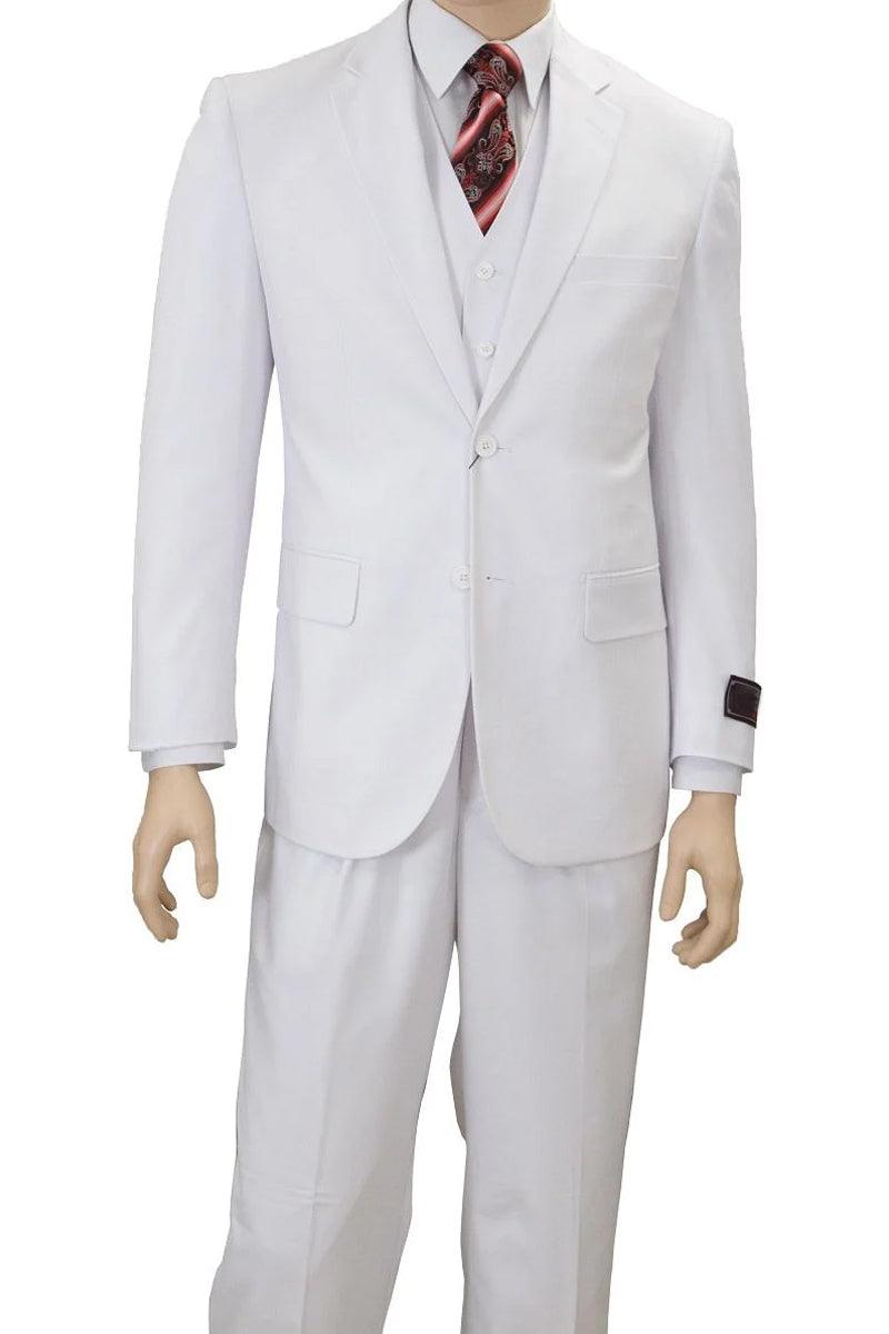 Apollo King Men's Classic Fit White 2-Button Vested Single Pleat Suit - Elegant Mensattire