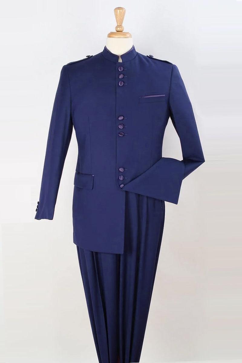 Apollo King Men's Classic Naval Mandarin Suit: Sophisticated Safari Style - Elegant Mensattire