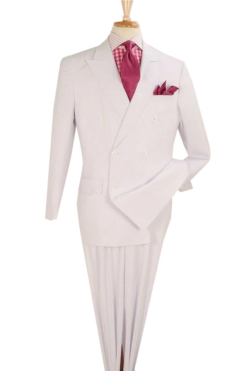 Apollo King Men's Classic Wool-Feel Double Breasted Suit, White - Elegant Mensattire