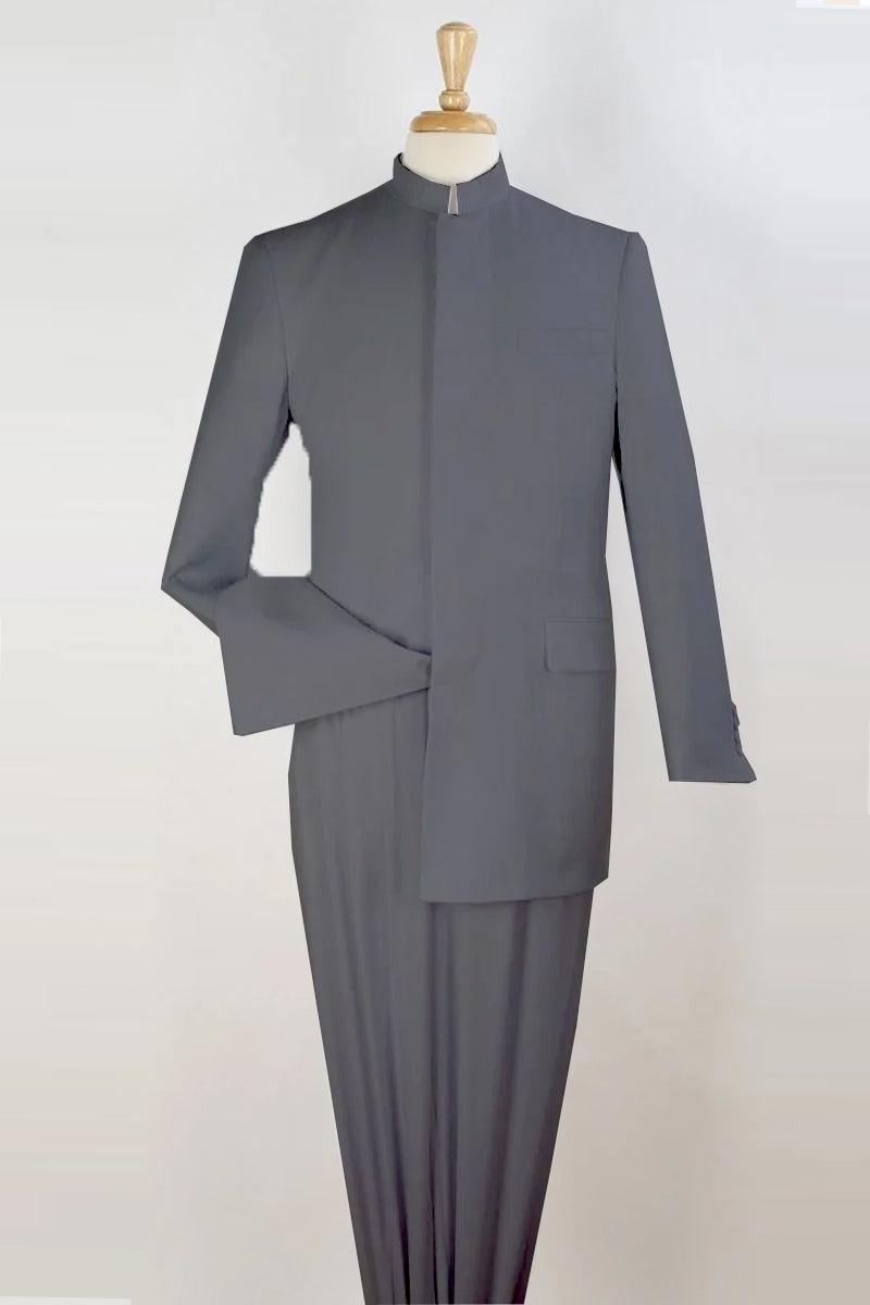 "Apollo King Men's Light Grey French Front Mandarin Suit" - Elegant Mensattire