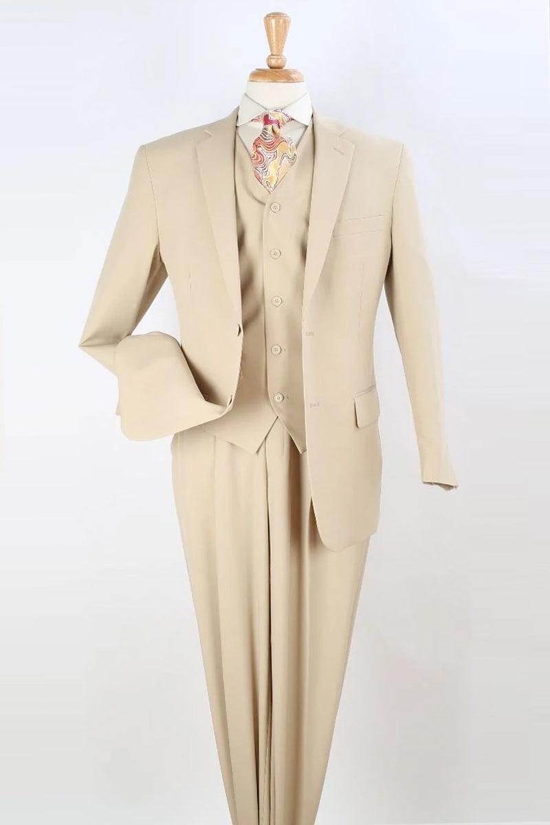 Apollo King Men's Vested Classic Fit Two-Button Pleated Suit Pant in Tan - Elegant Mensattire