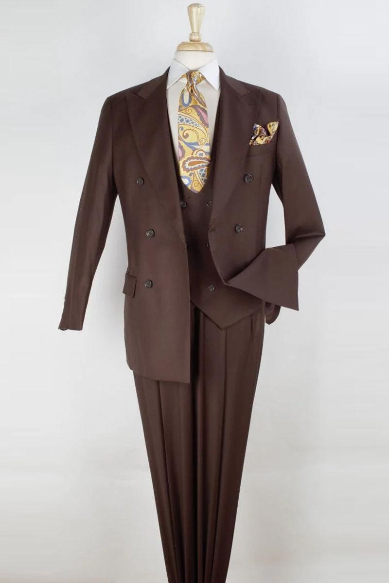 Apollo King Mens Classic Fit Brown Super 150’s Wool Double Breasted Suit - Elegant Mensattire