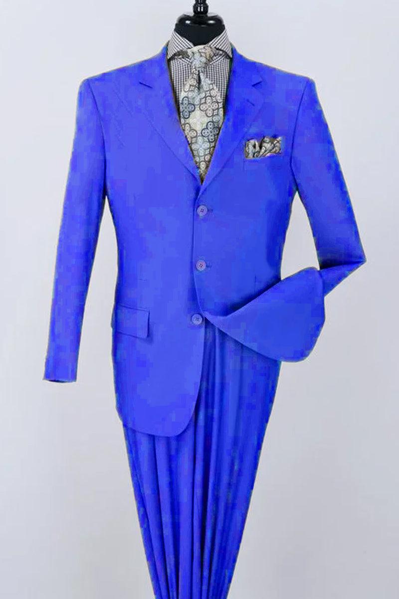 Apollo King Mens' Poplin 3-Button Classic Fit Suit - Royal Blue - Elegant Mensattire