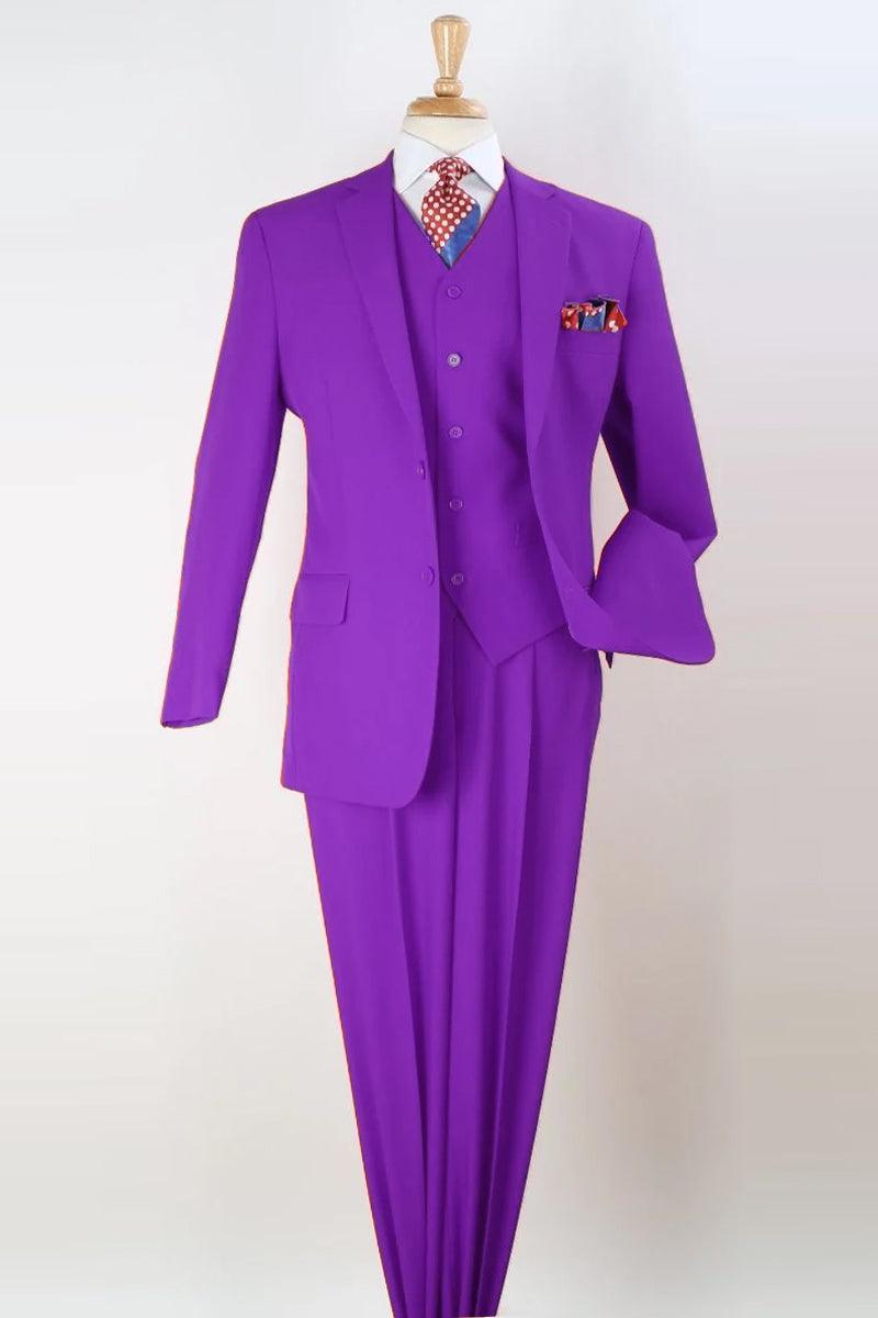 'Apollo King' Mens Purple Vested Suit: Classic Fit, Two-Button, Pleated Pants. - Elegant Mensattire