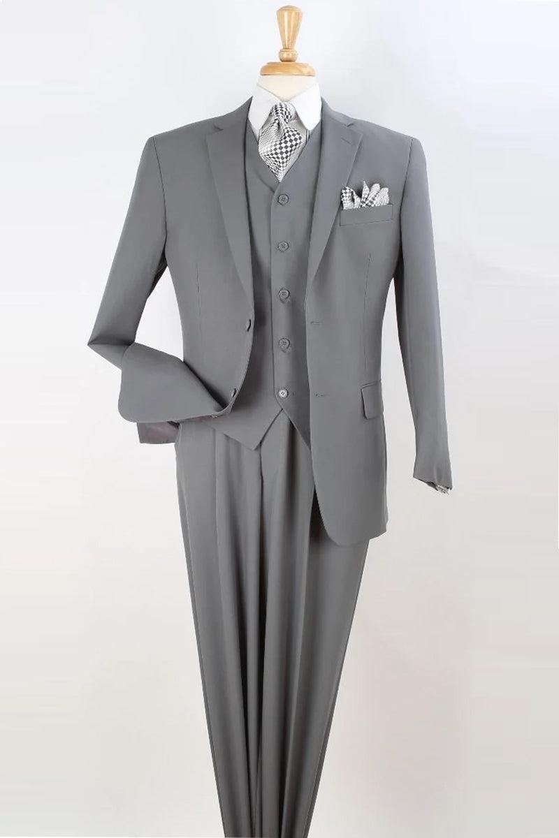 Apollo King Mens Vested Two-Btn Suit, Light Grey – Classic Fit Pleats - Elegant Mensattire