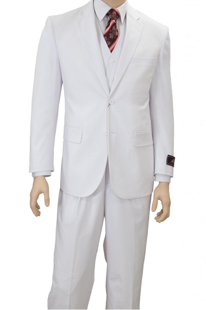 Apollo King Mens White Vested 2-Button Pleat Suit - Elegant Mensattire