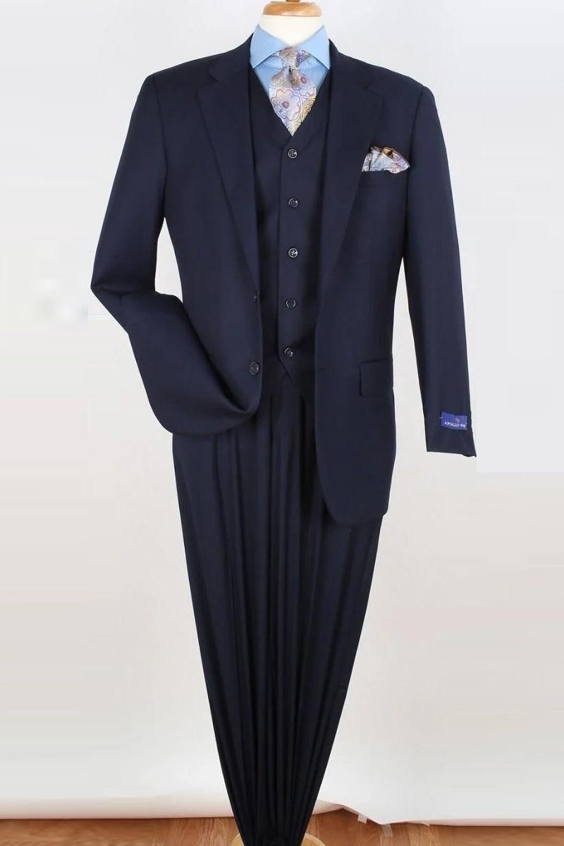 "Apollo King Navy Blue Classic Fit 2-Button Vested Pant Suit" - Elegant Mensattire