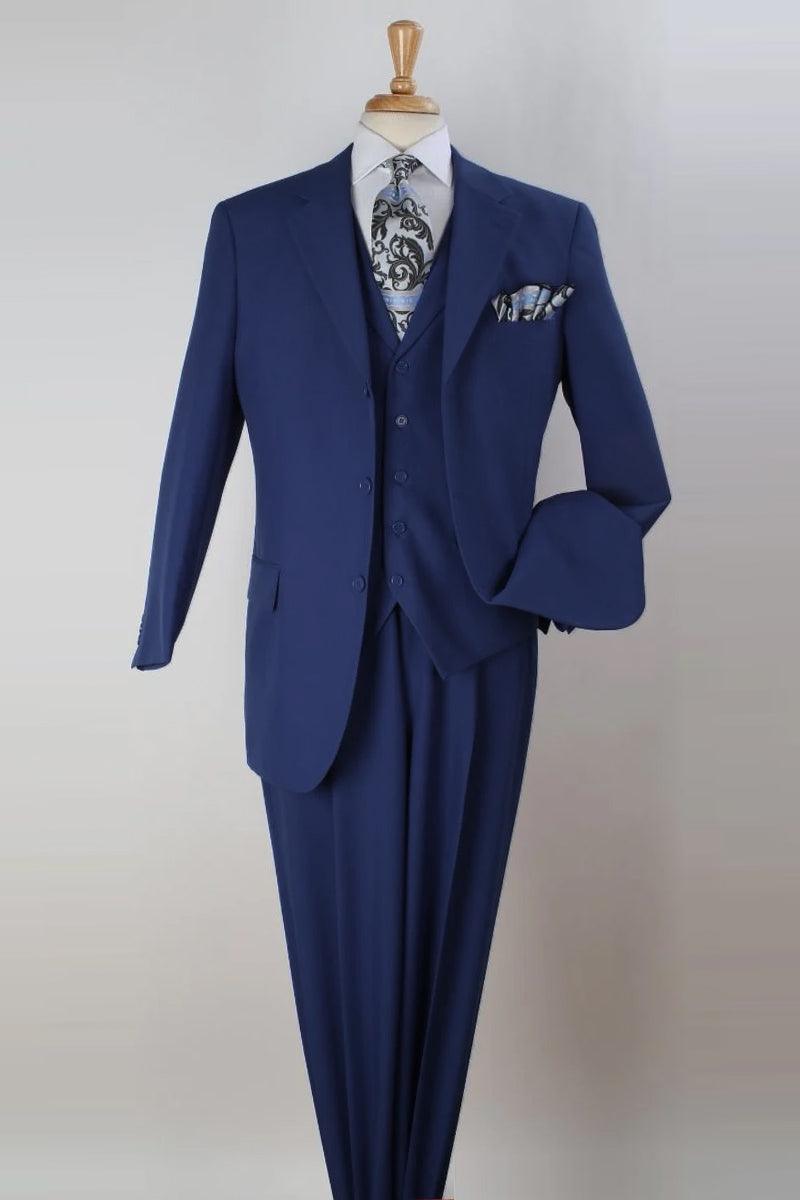 Apollo King Navy Vested Suit: Mens Classic 3 Button Fit - Elegant Mensattire