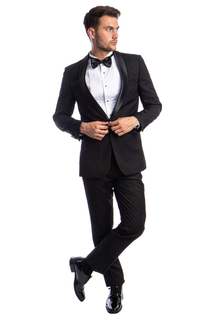 Azzurro Men's Black Skinny Fit One-Button Shawl Prom Tuxedo - Elegant Mensattire