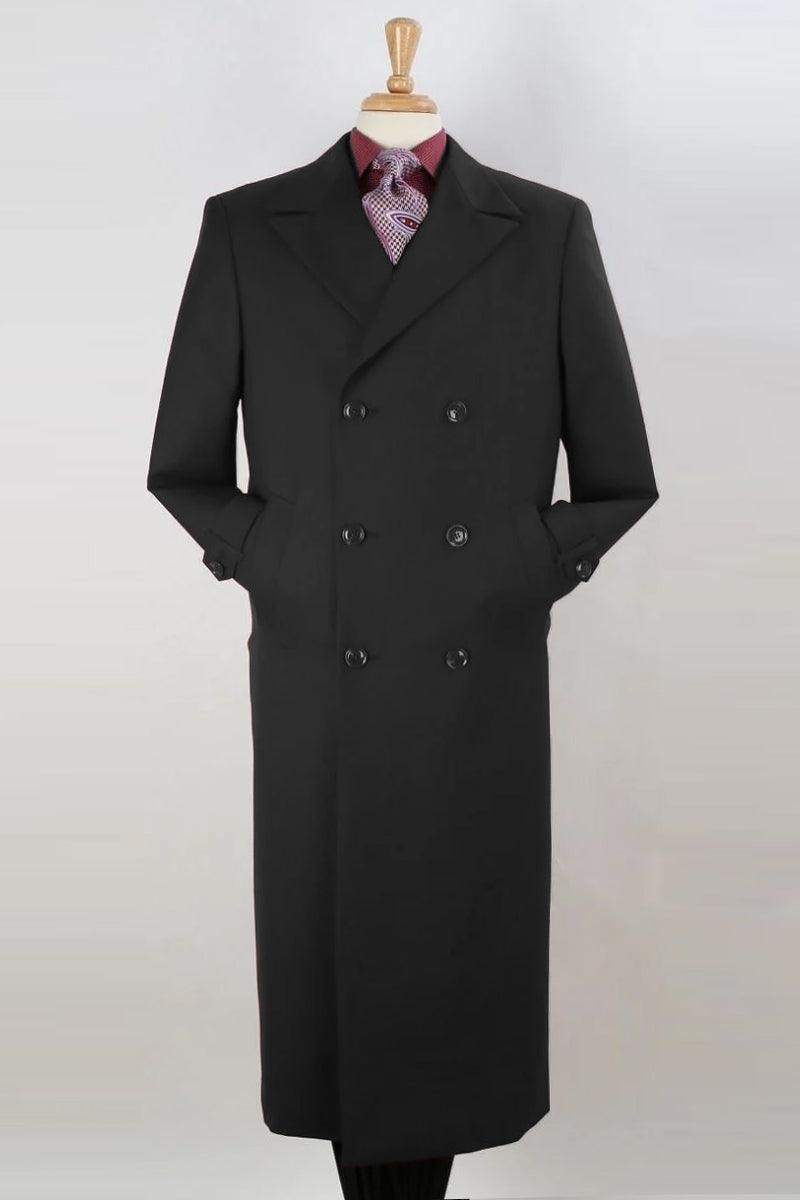 Black Diamond Men's Double-Breasted Wool Gab. Overcoat in Black - Elegant Mensattire
