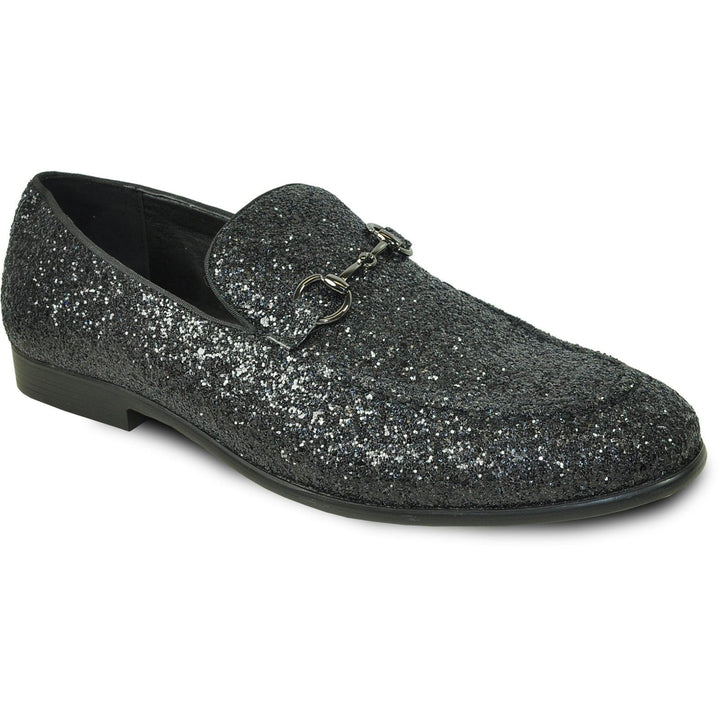 "Black Glitter Sequin Tuxedo Loafers by Bravo: Stylish Menswear for Your Prom Night" - Elegant Mensattire