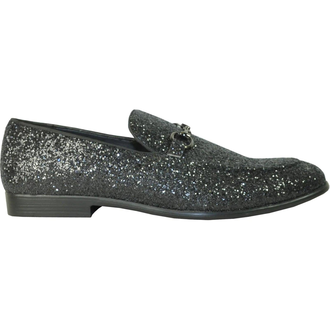 "Black Glitter Sequin Tuxedo Loafers by Bravo: Stylish Menswear for Your Prom Night" - Elegant Mensattire