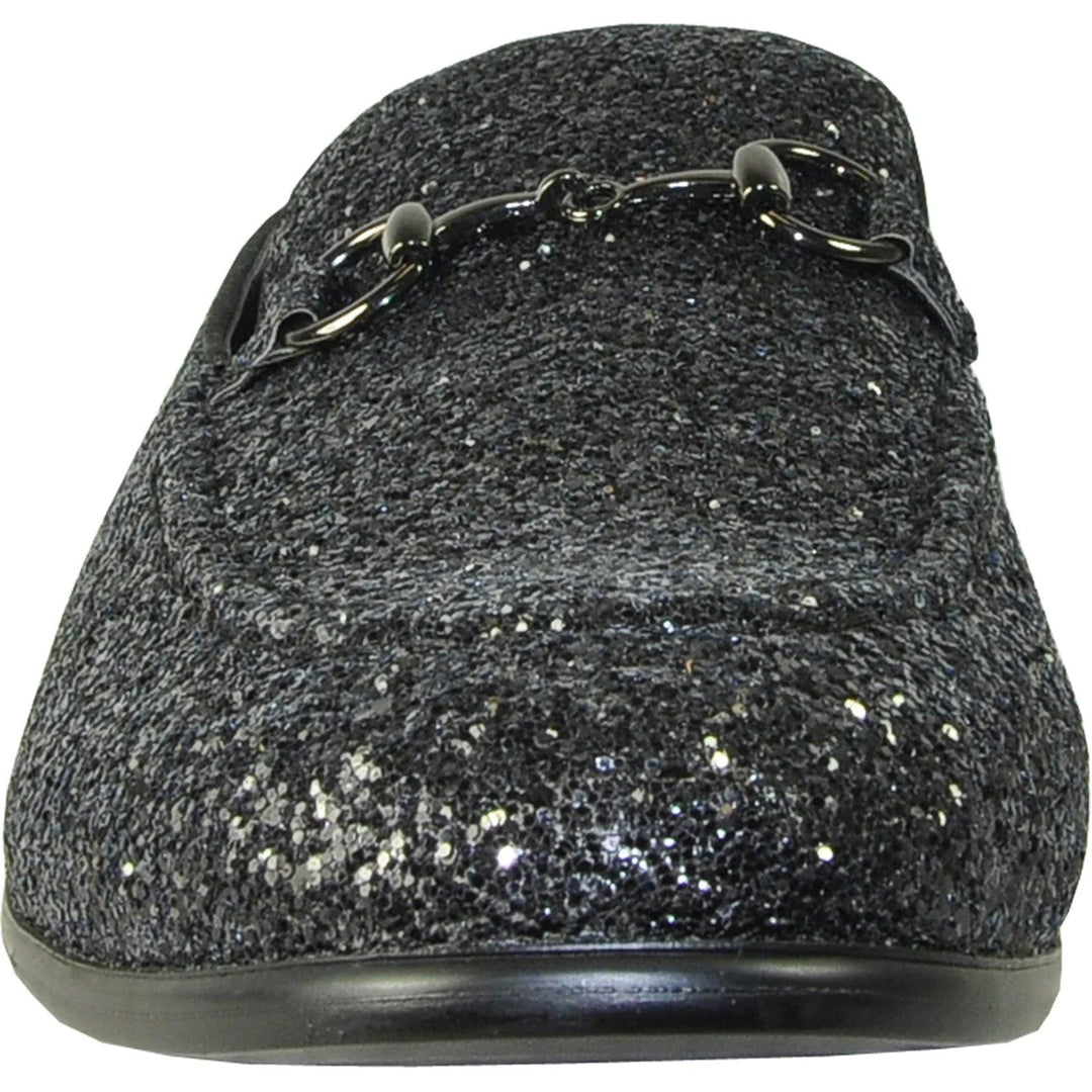 "Black Glitter Sequin Tuxedo Loafers by Bravo: Stylish Menswear for Your Prom Night" - Elegant Mensattire