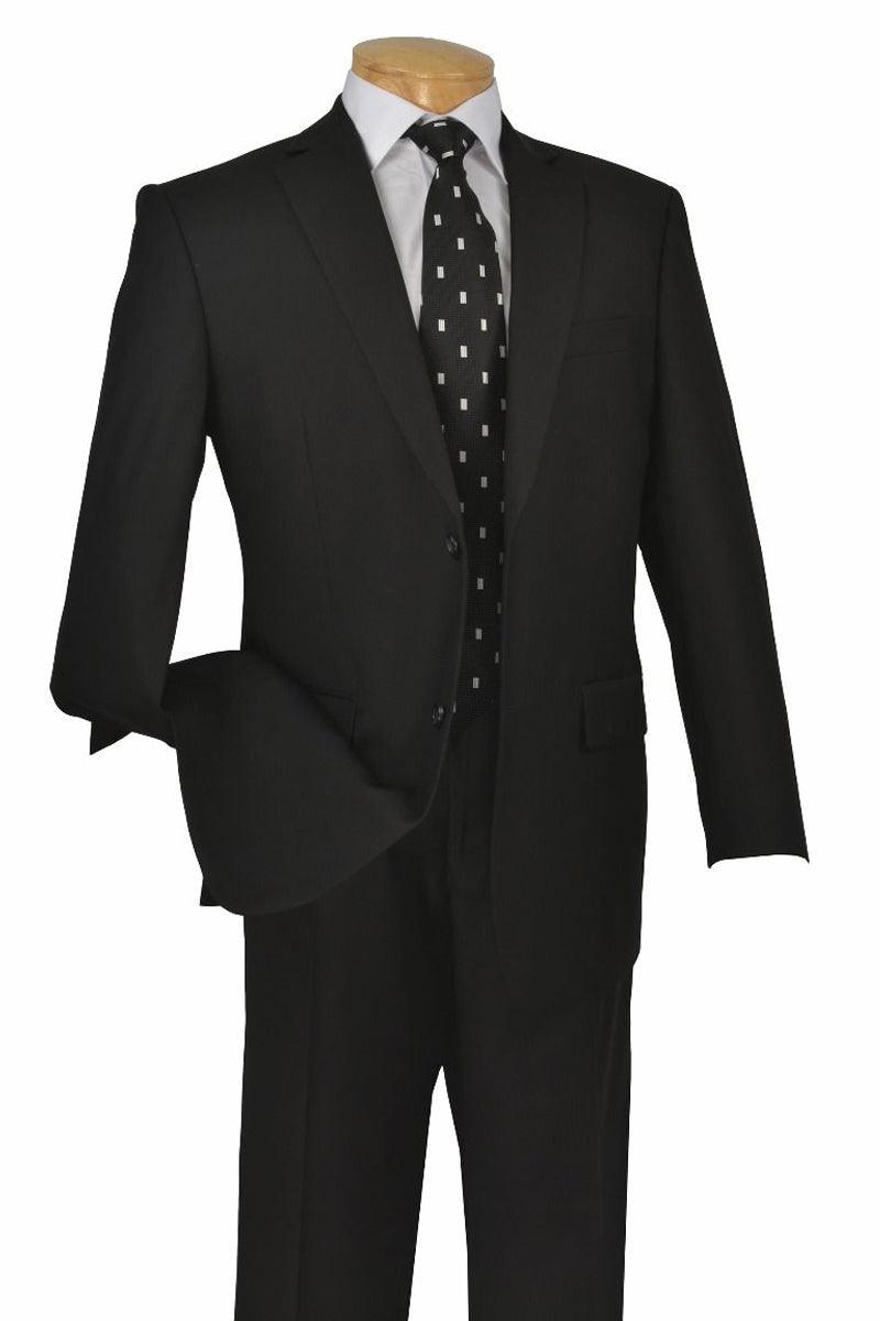 "Black Modern Cut Poplin 2-Button Suit: Apollo King" - Elegant Mensattire
