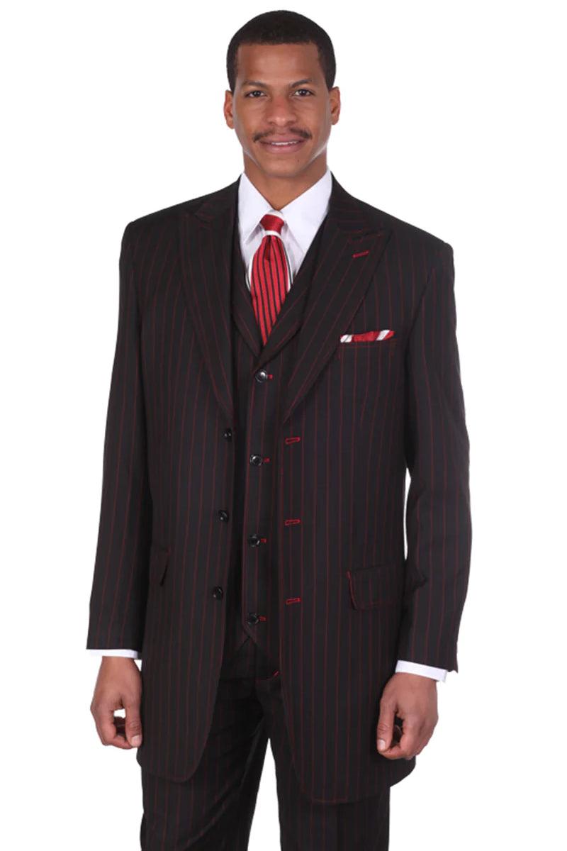 Bold Pinstripe Mens Suit – Vintage Gangster Vested by Fortino Landi - Elegant Mensattire