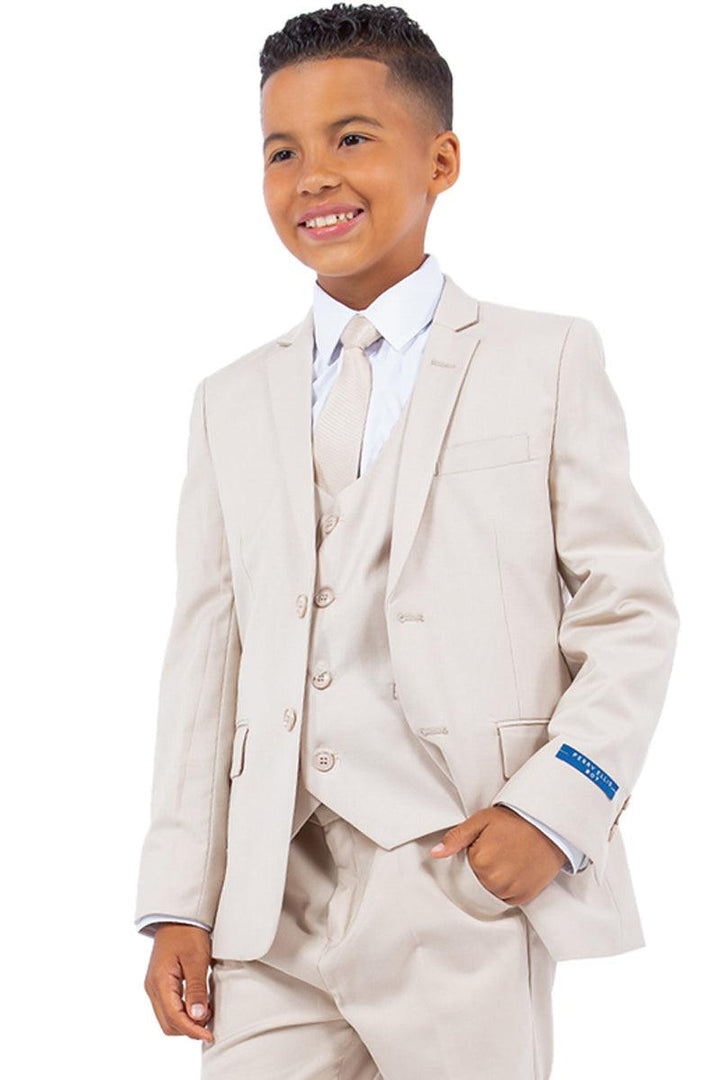 Boys' Tan Vested Perry Ellis Wedding Suit: Class & Elegance - Elegant Mensattire