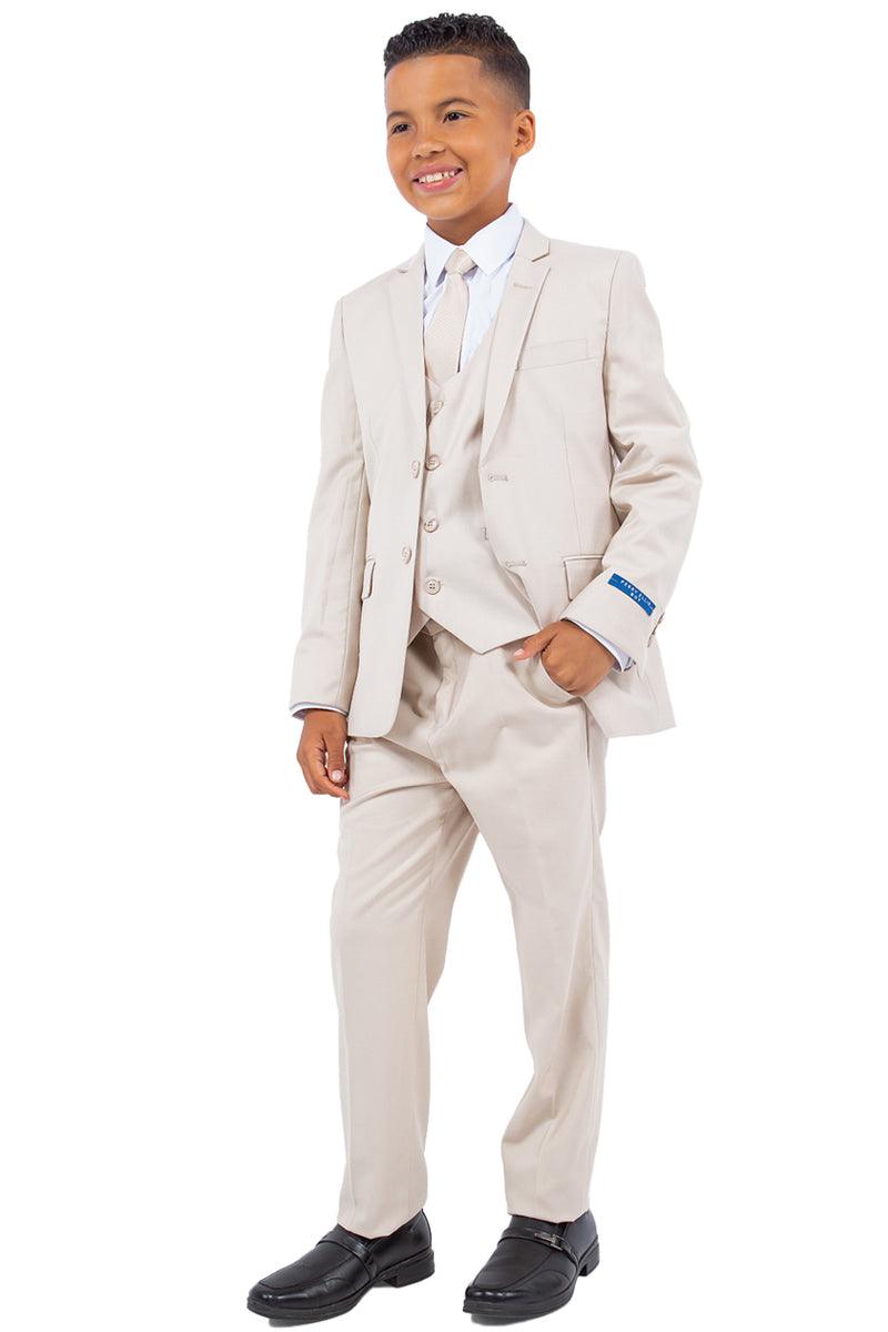 Boys' Tan Vested Perry Ellis Wedding Suit: Class & Elegance - Elegant Mensattire