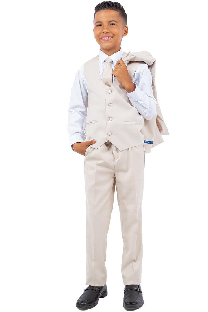 Boys' Tan Vested Perry Ellis Wedding Suit: Class & Elegance - Elegant Mensattire