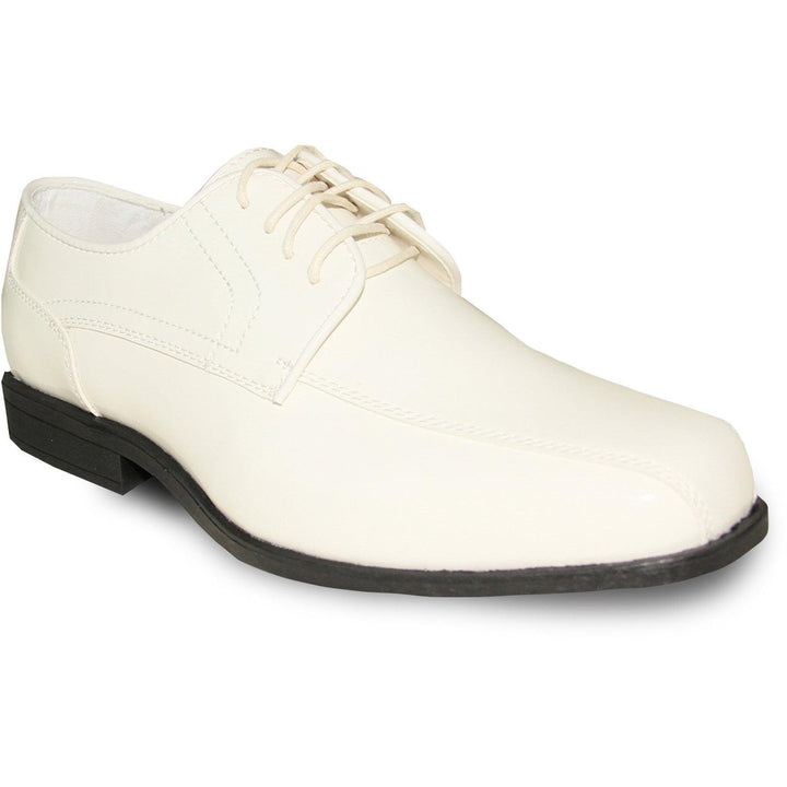 "Bravo Ivory Double Runner Shiny Patent Dress Shoes: Refined for Weddings & Proms" - Elegant Mensattire