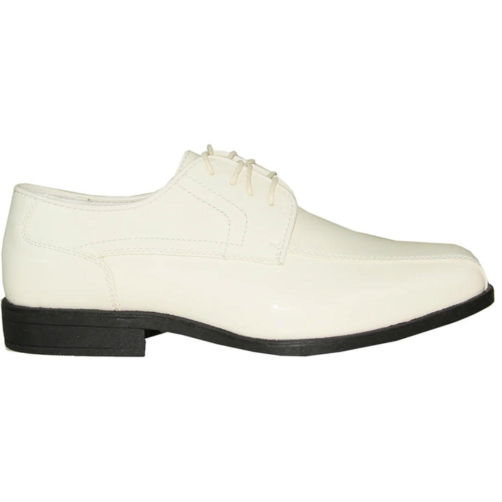 "Bravo Ivory Double Runner Shiny Patent Dress Shoes: Refined for Weddings & Proms" - Elegant Mensattire