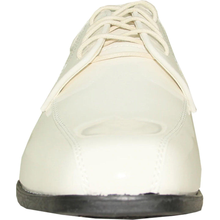 "Bravo Ivory Double Runner Shiny Patent Dress Shoes: Refined for Weddings & Proms" - Elegant Mensattire