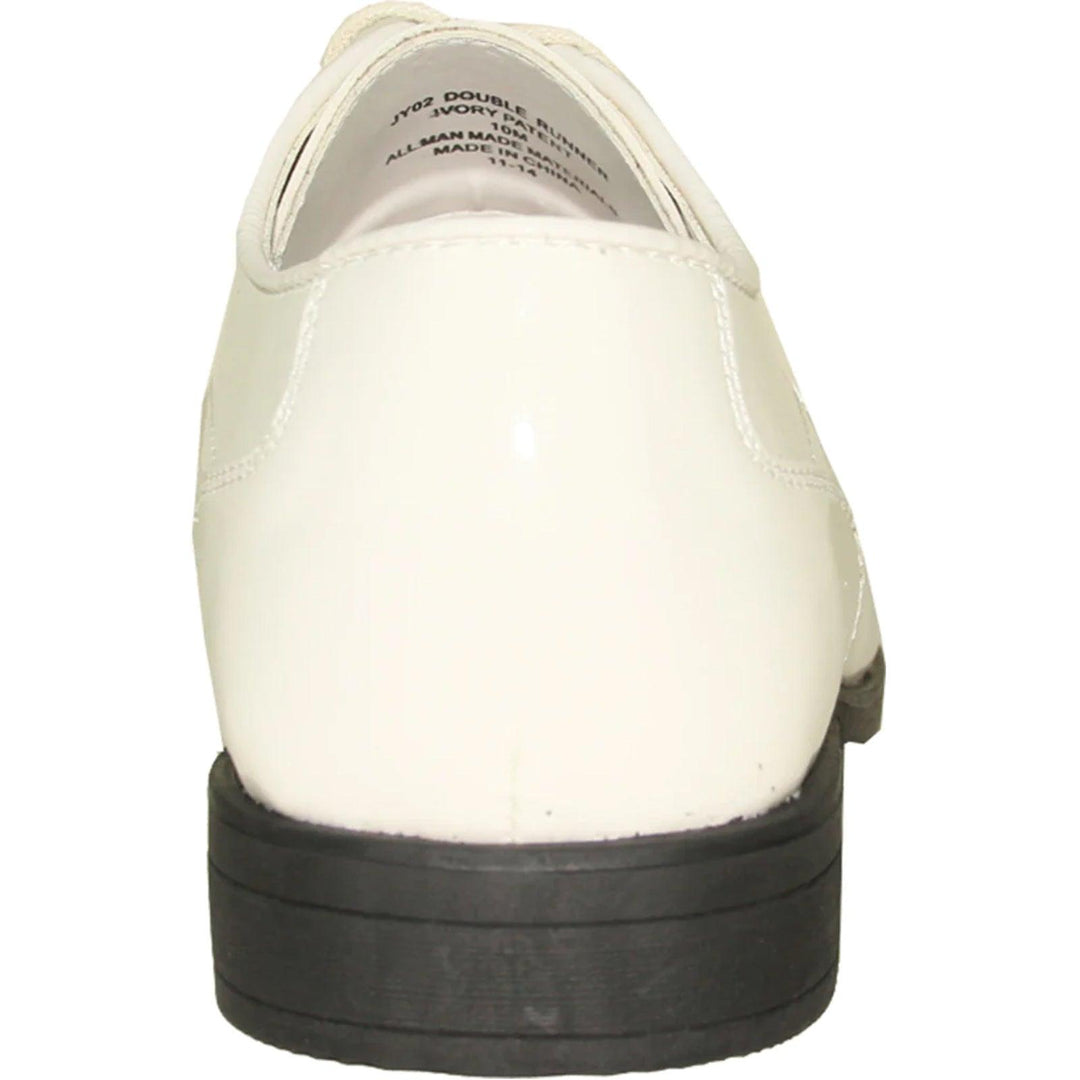 "Bravo Ivory Double Runner Shiny Patent Dress Shoes: Refined for Weddings & Proms" - Elegant Mensattire